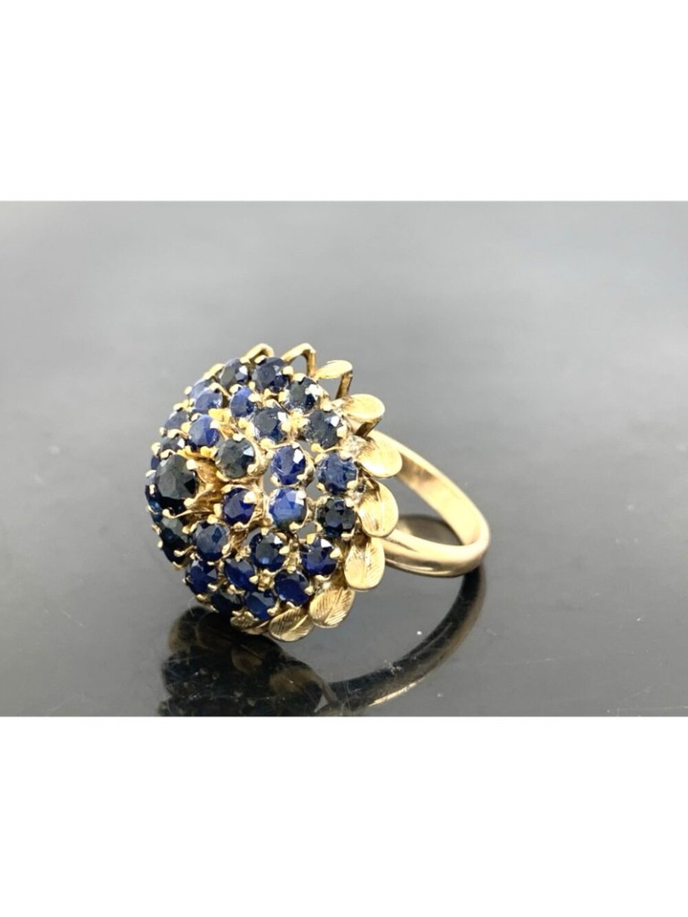 Blue Sapphire Dome Cocktail Women's Ring 14k Yellow Gold Estate Jewelry Size 7 - Picture 3 of 16